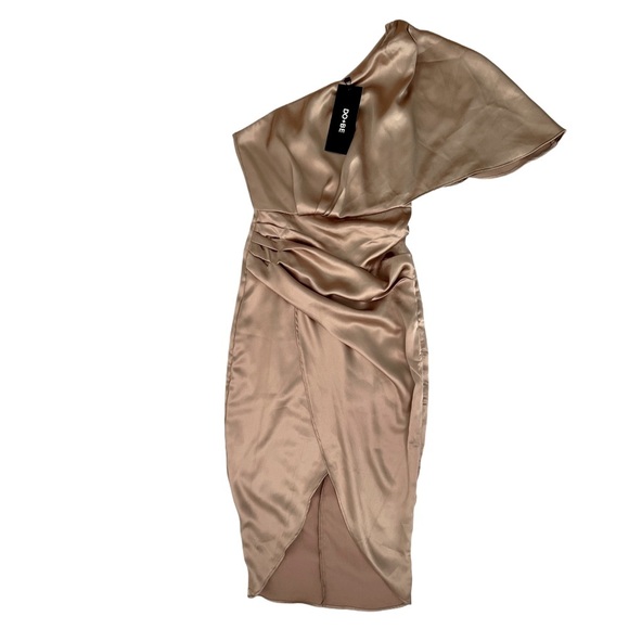 NEW DO+BE One Shoulder Satin Champagne Dress Cocktail Evening Party Night Out XS - Picture 3 of 11